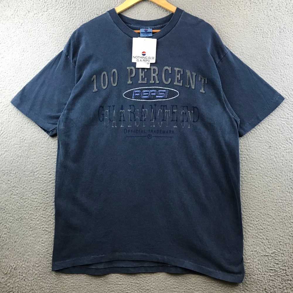 New Vintage 90s Pepsi T-Shirt 100 Percent Guaranteed Blue Mens L/XL NOS